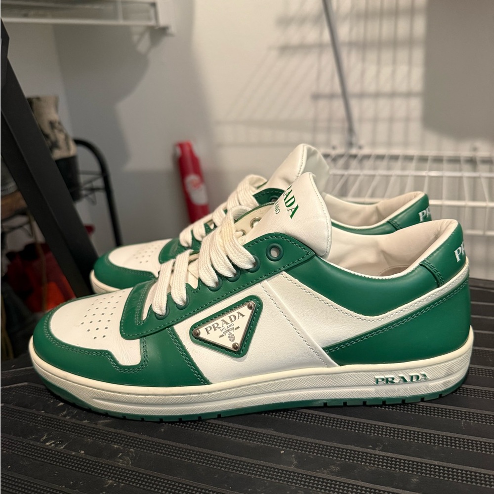Prada White and Green Leather Sneakers - Picture 6 of 8